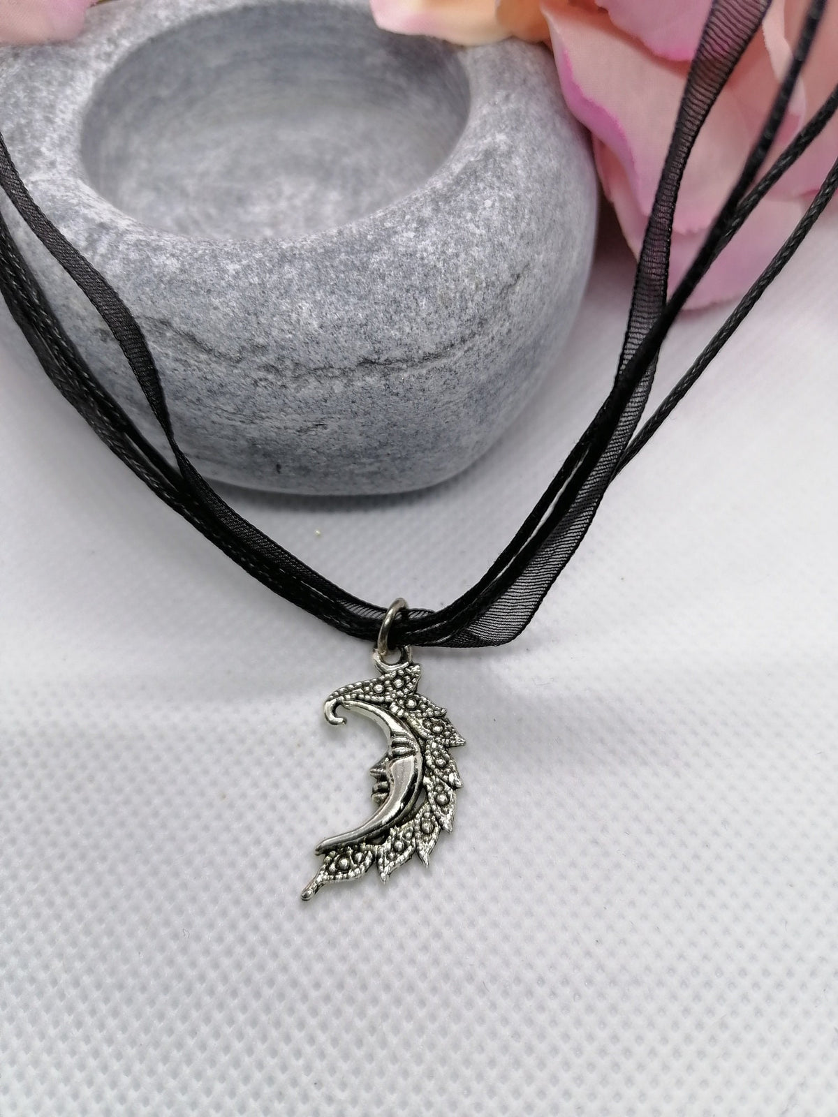 Crescent moon face necklace