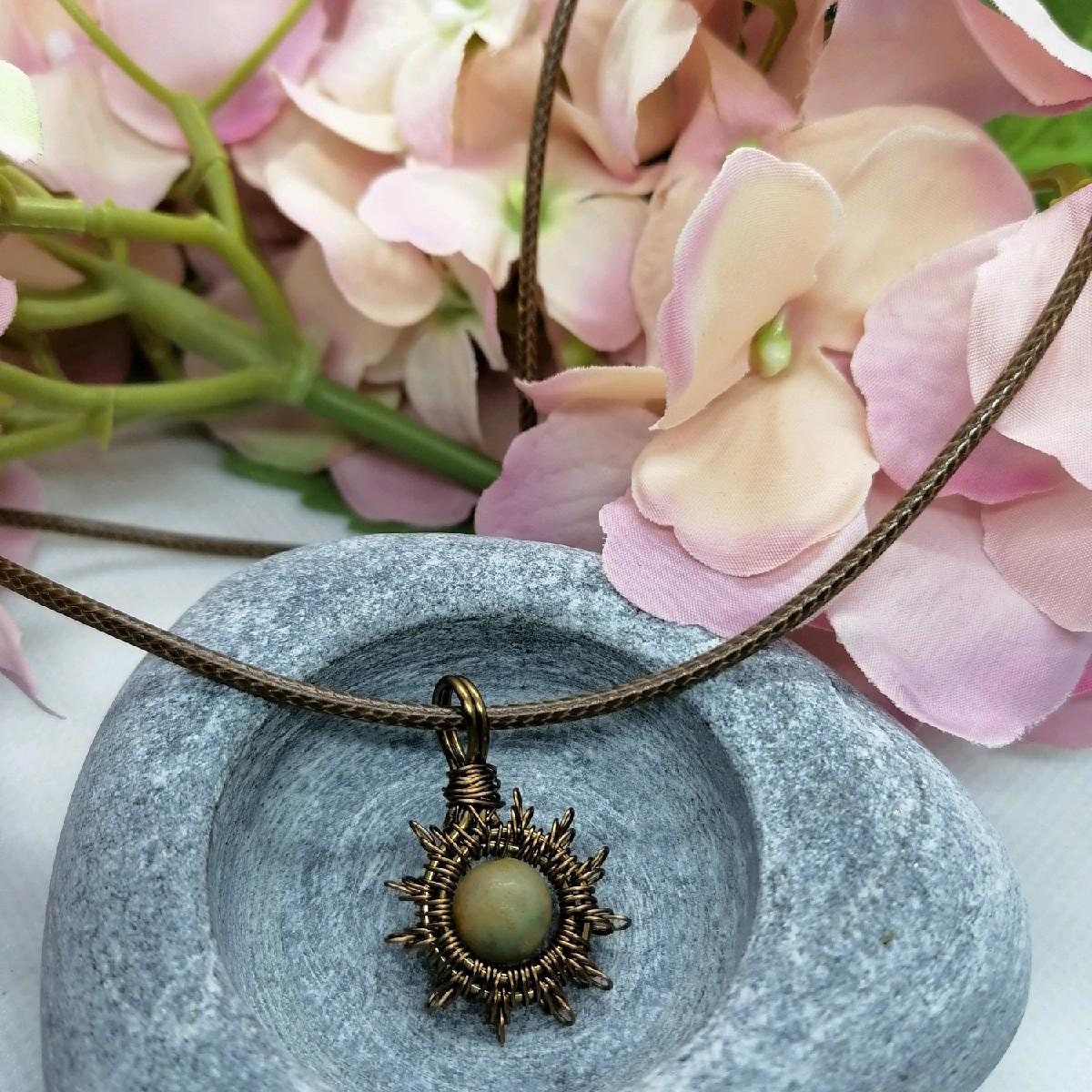Wire Wrapped Antique Bronze Agate Necklace – Gemstone Pendant Jewellery