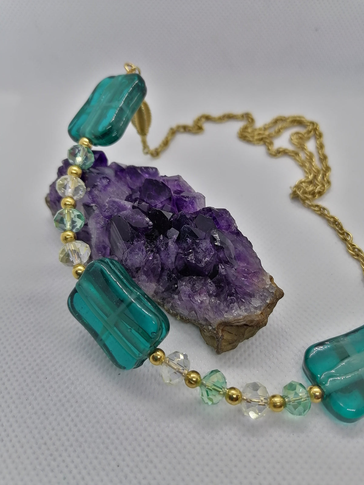 Green Glass Bead Half Moon Necklace – Unique Crescent Pendant Jewellery