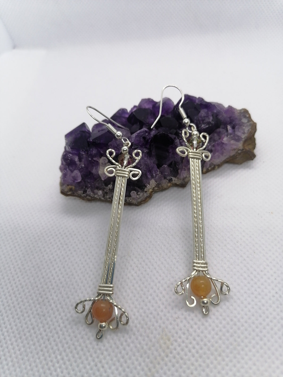 Elegant Crystal Drop Earrings | Silver Plated Wire Wrapped Design