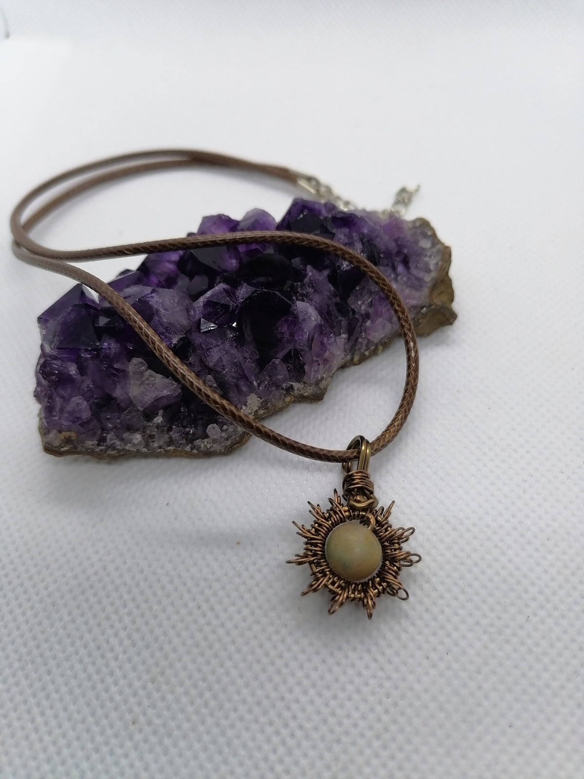 Wire Wrapped Antique Bronze Agate Necklace – Gemstone Pendant Jewellery