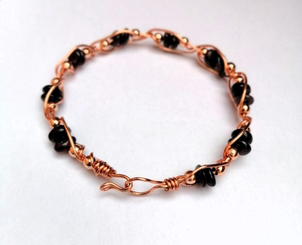 Copper Wire Wrapped Bangle with Garnet Gemstones