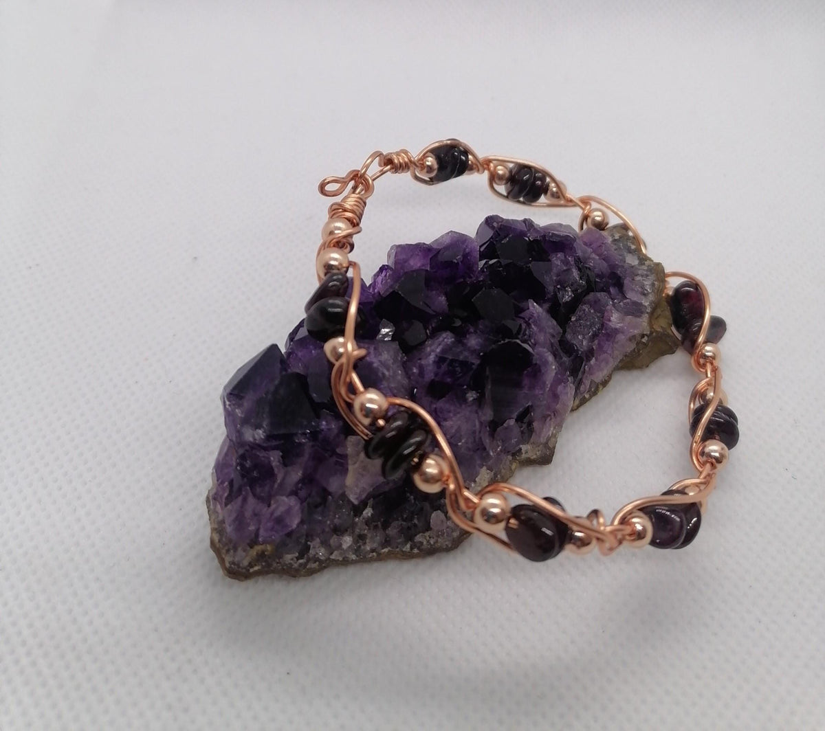 Copper Wire Wrapped Bangle with Garnet Gemstones