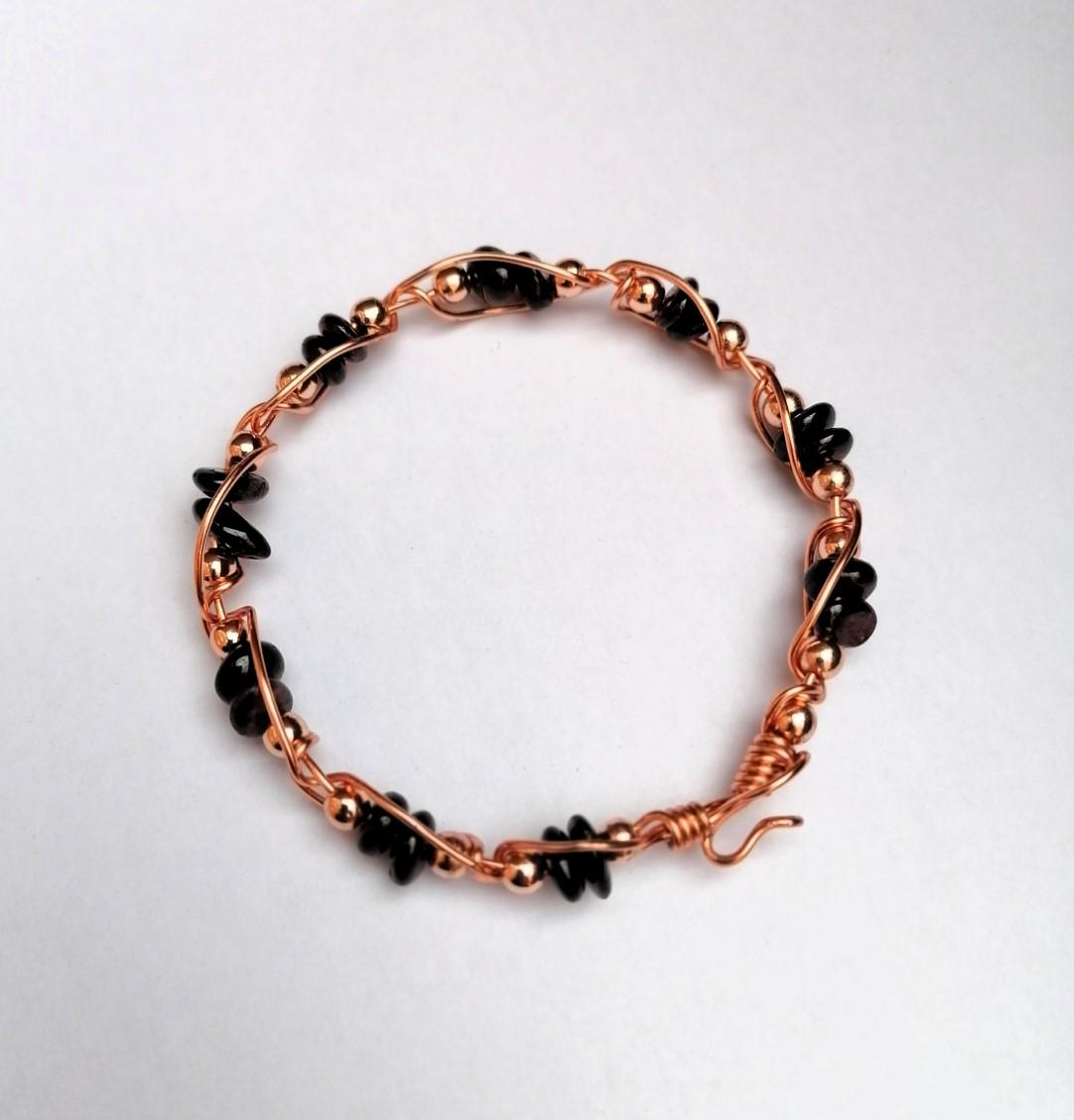 Copper Wire Wrapped Bangle with Garnet Gemstones