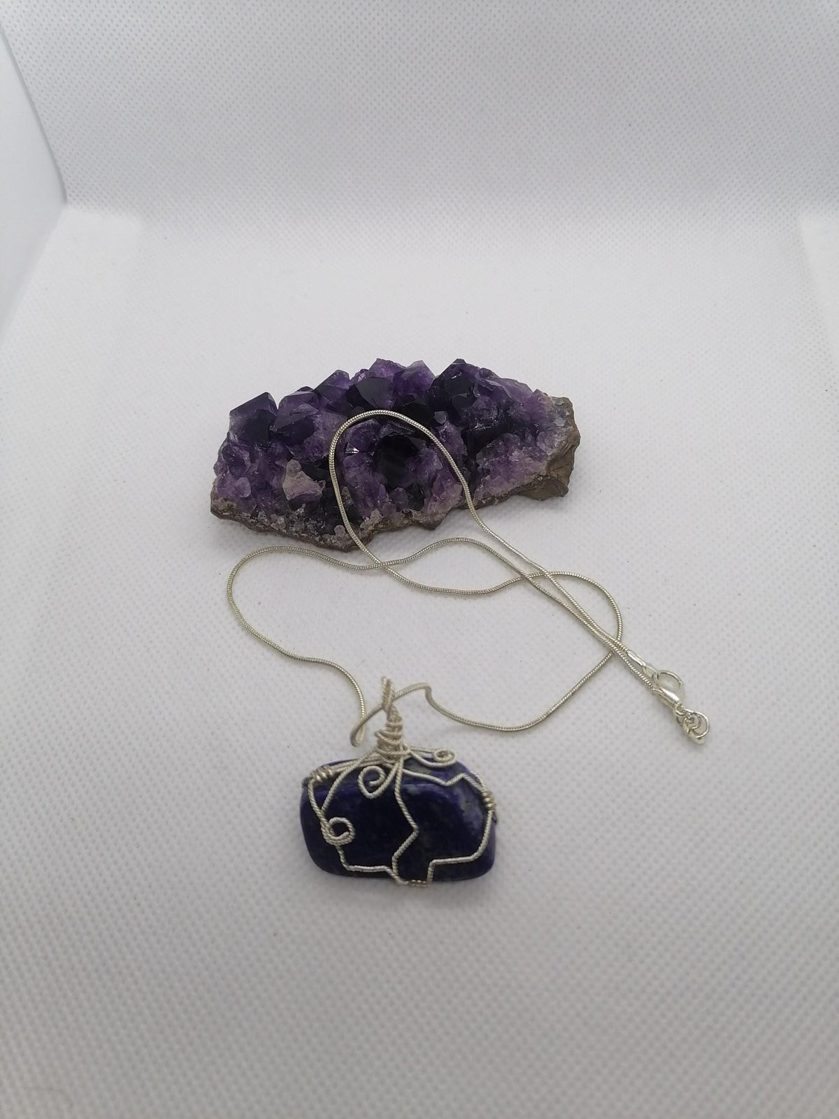 Lapis Lazuli Necklace – Wire Wrapped Gemstone Pendant on Sterling Silver Chain