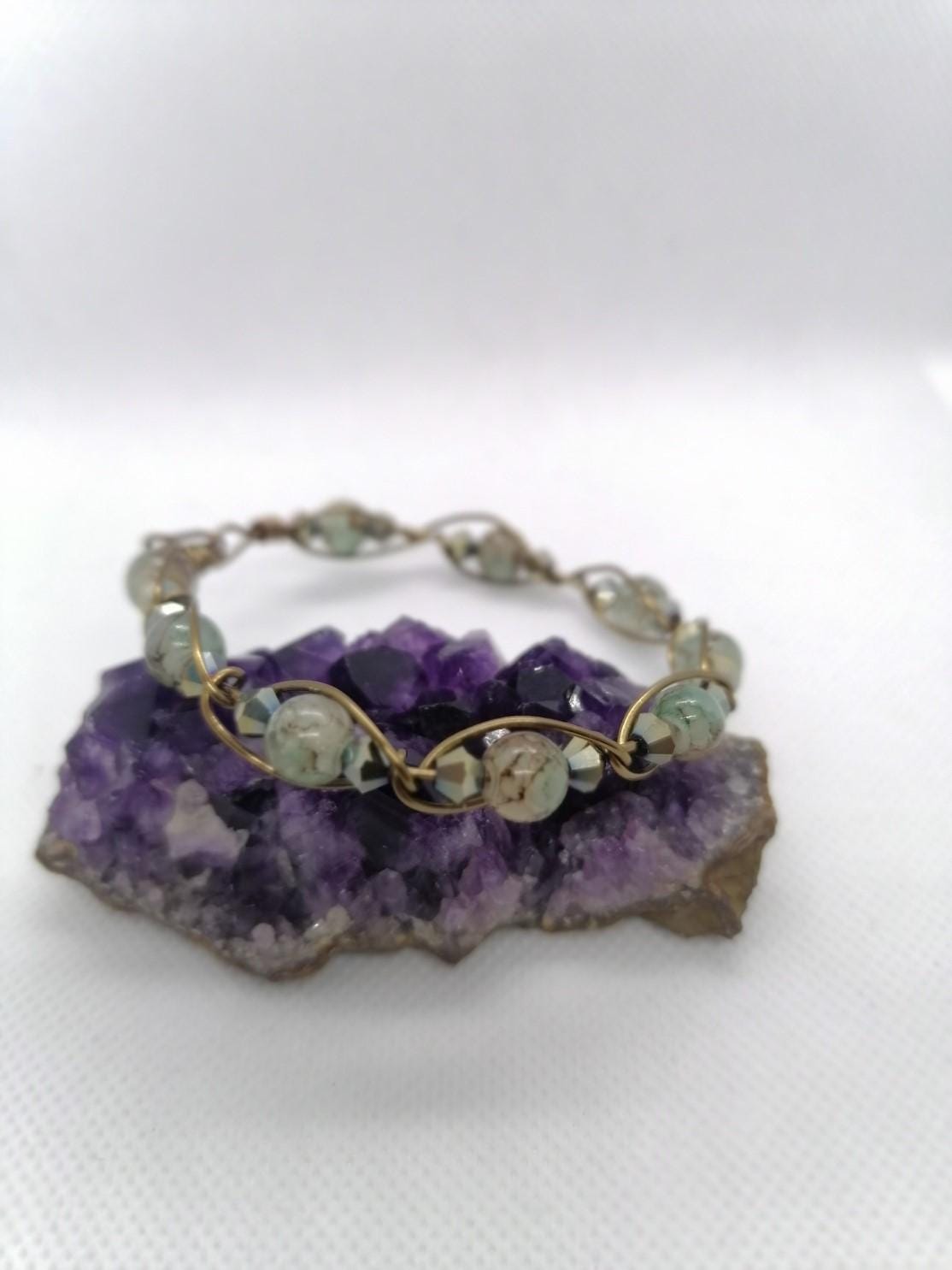 Antique Style Bronze Wire Wrapped Beaded Bangle