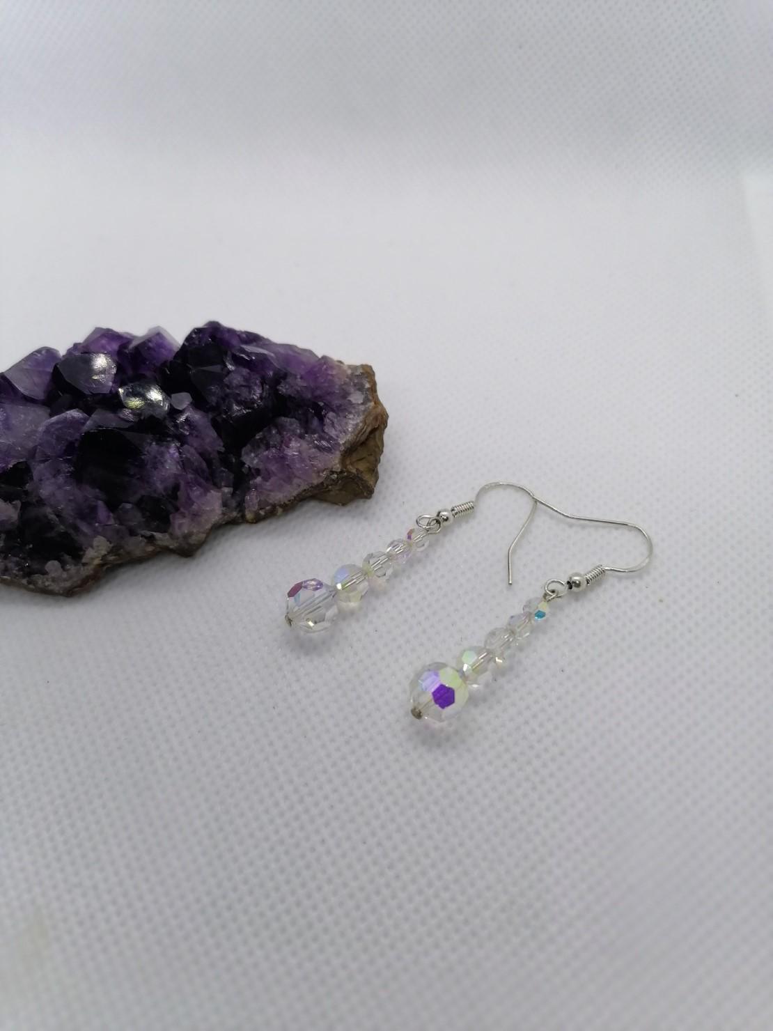 Aurora Borealis Crystal Drop Earrings: Sterling Silver Wires