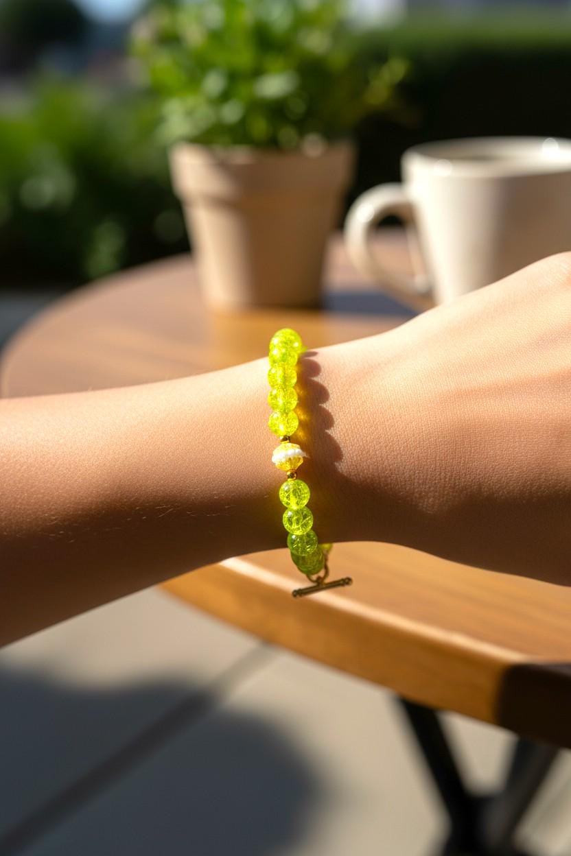 Yellow Glass Beaded Bracelet with Gold T-Bar Clasp