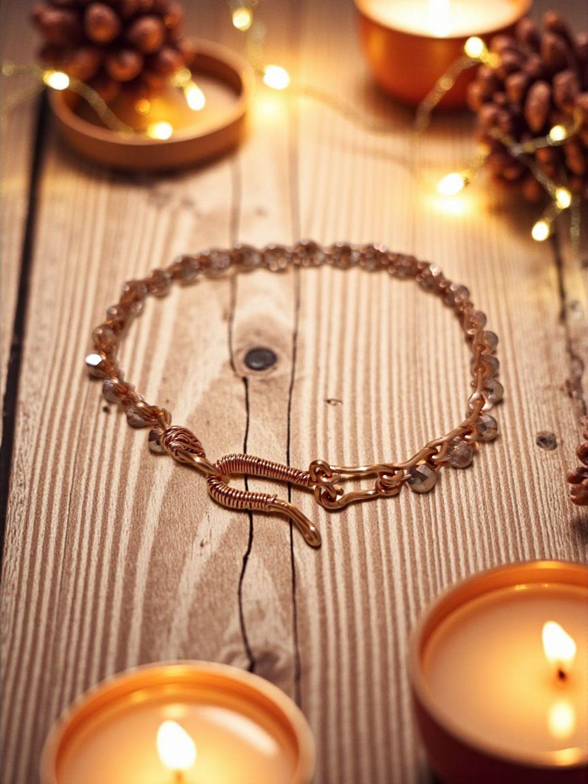 Copper Crystal Bracelet – Faceted Crystals on Chain Link