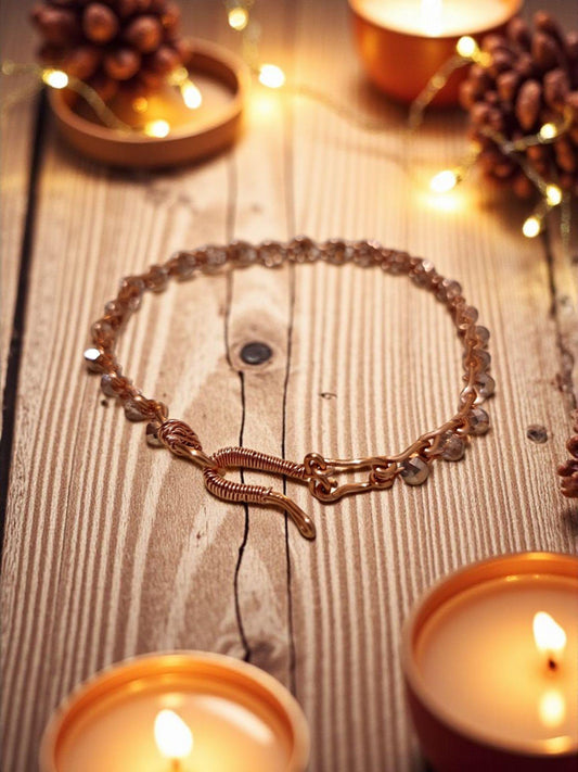 Copper Crystal Bracelet – Faceted Crystals on Chain Link