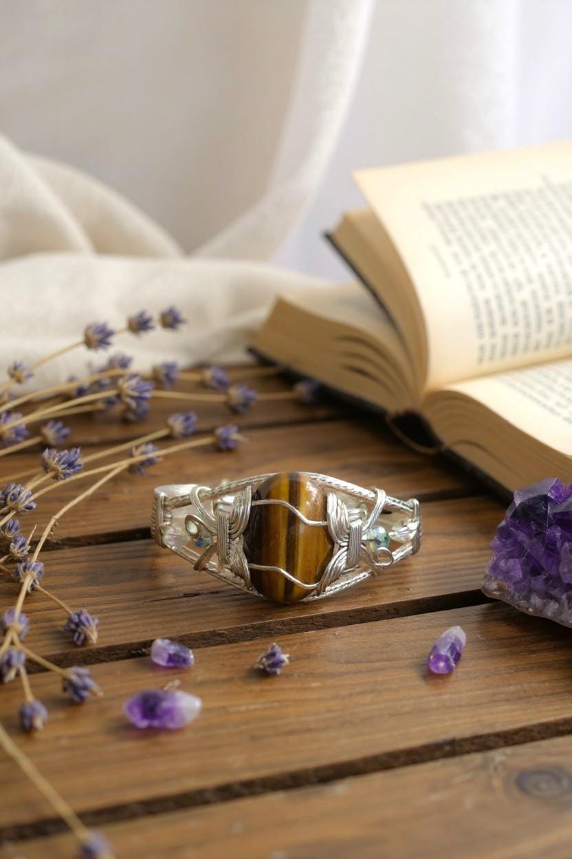 Tiger Eye Stone Bangle – Handmade Wire Wrapped Jewellery