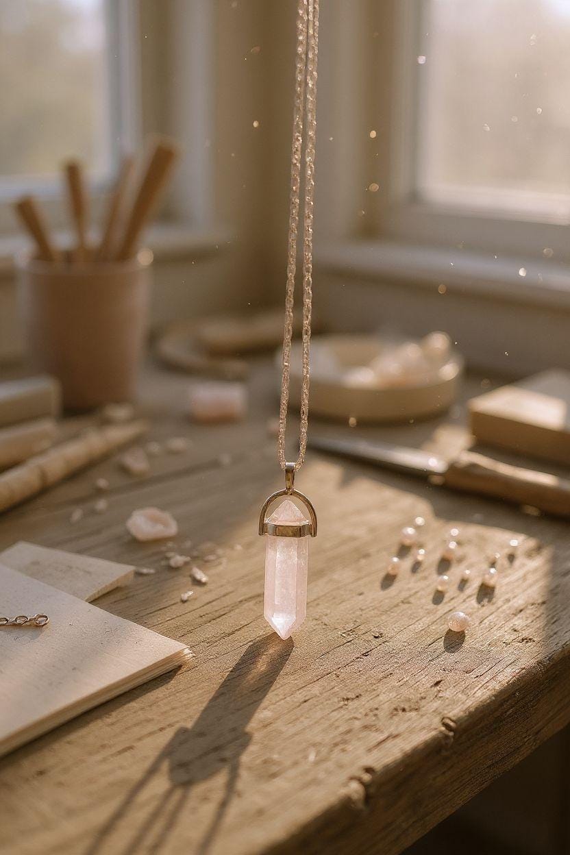 Rose Quartz Sterling Silver Necklace: Healing Crystal Pendant