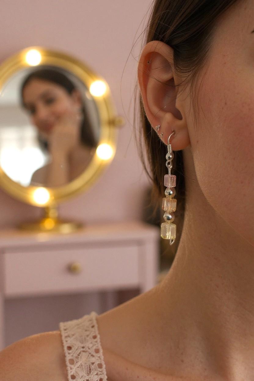 Cube Crystal Dangle Earrings | Handmade Elegant Jewellery