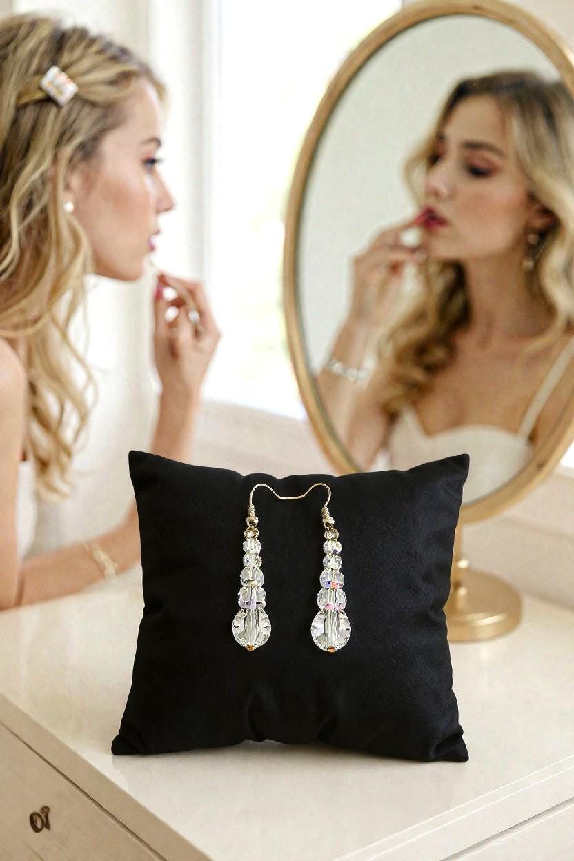 Aurora Borealis Crystal Drop Earrings: Sterling Silver Wires