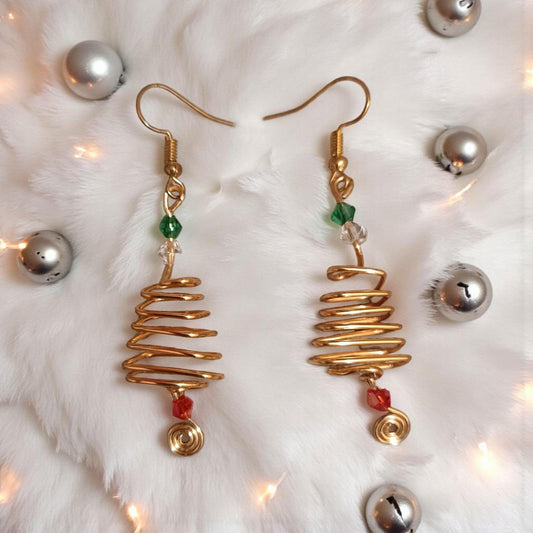 Wire Wrapped Christmas Tree Earrings – Festive Holiday Jewellery