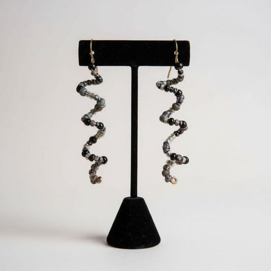 Black tone  Spiral Wire Wrapped Beaded Dangle Earrings