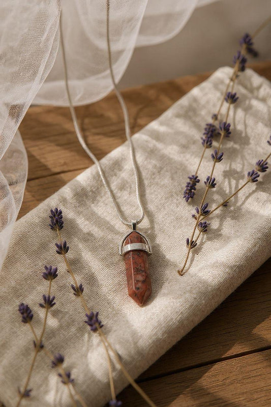 Red Jasper Quartz Point Necklace - Healing Crystal Pendant