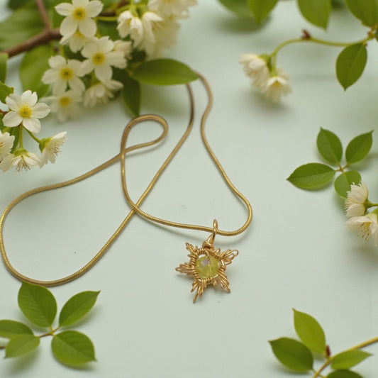 Gold Crown Wire Wrapped Necklace - Handmade Sunburst Pendant