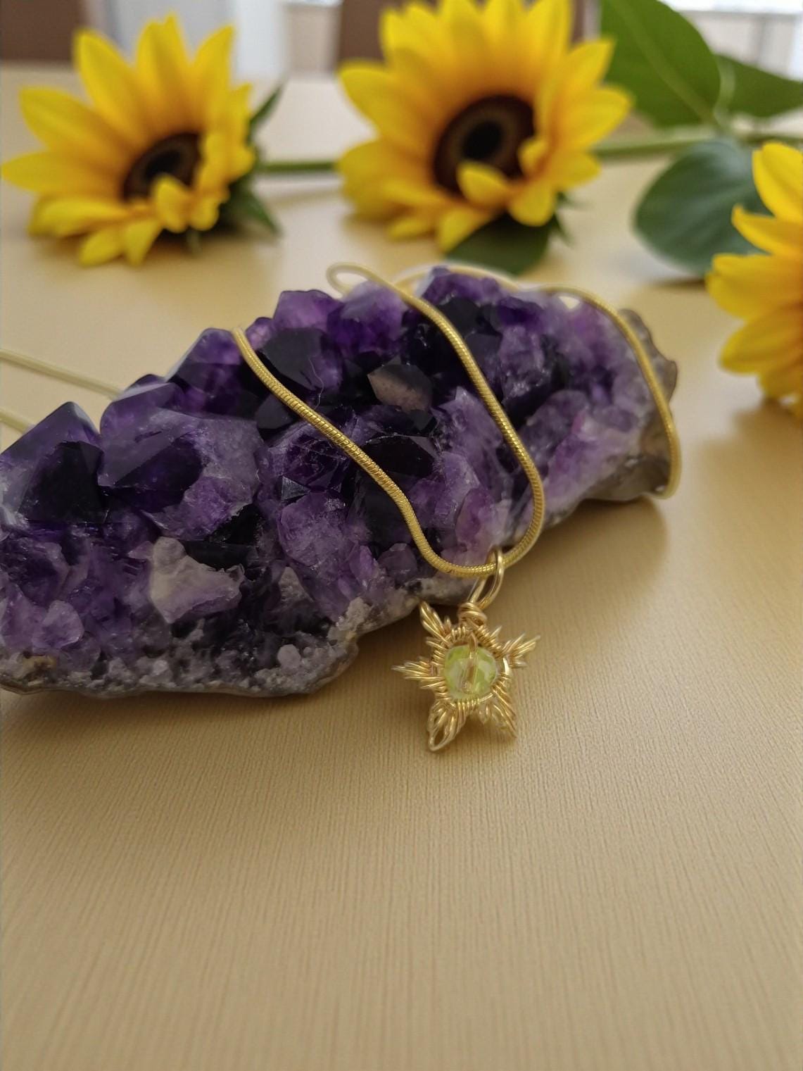 Gold Crown Wire Wrapped Necklace - Handmade Sunburst Pendant
