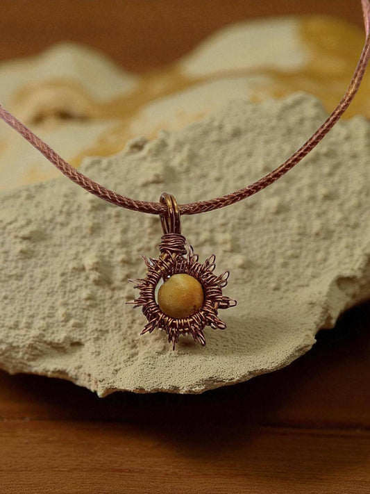 Wire Wrapped Antique Bronze Agate Necklace – Gemstone Pendant Jewellery
