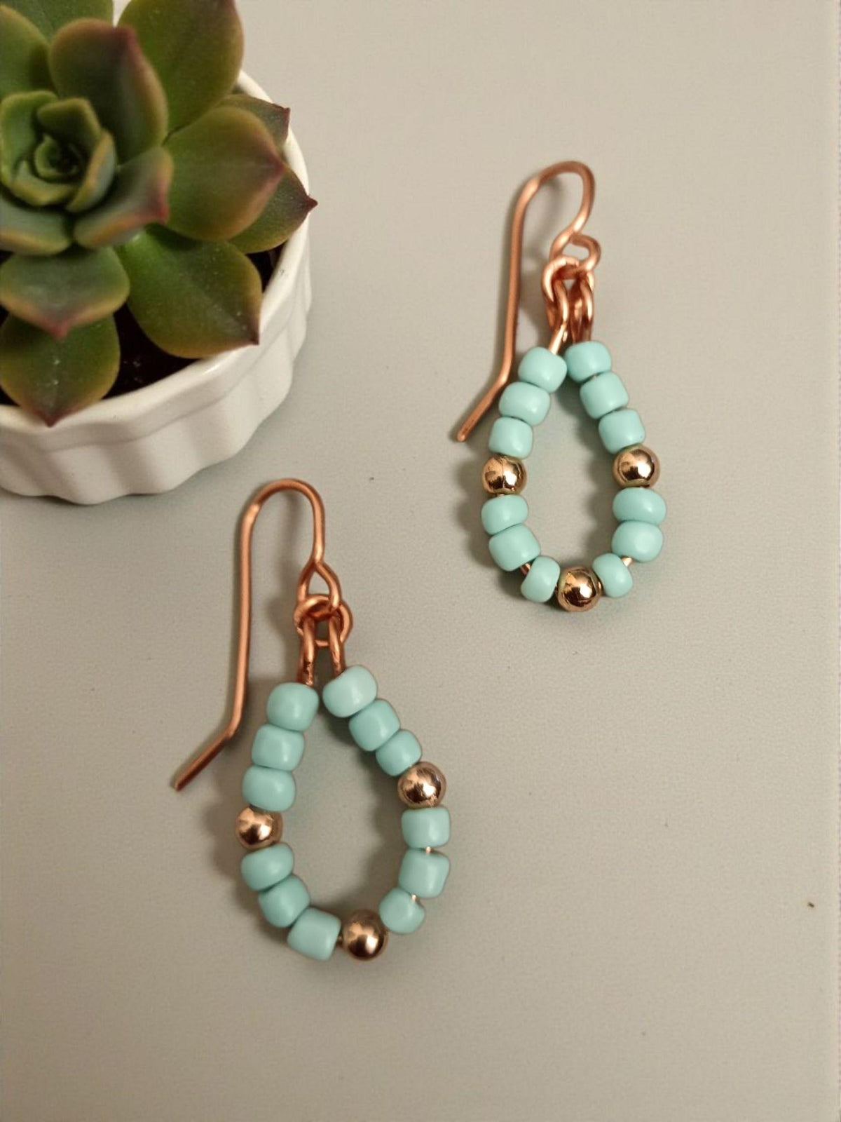 Handmade Turquoise & Copper dangle earrings.