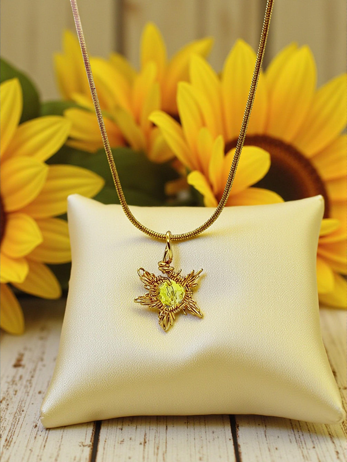 Gold Crown Wire Wrapped Necklace - Handmade Sunburst Pendant