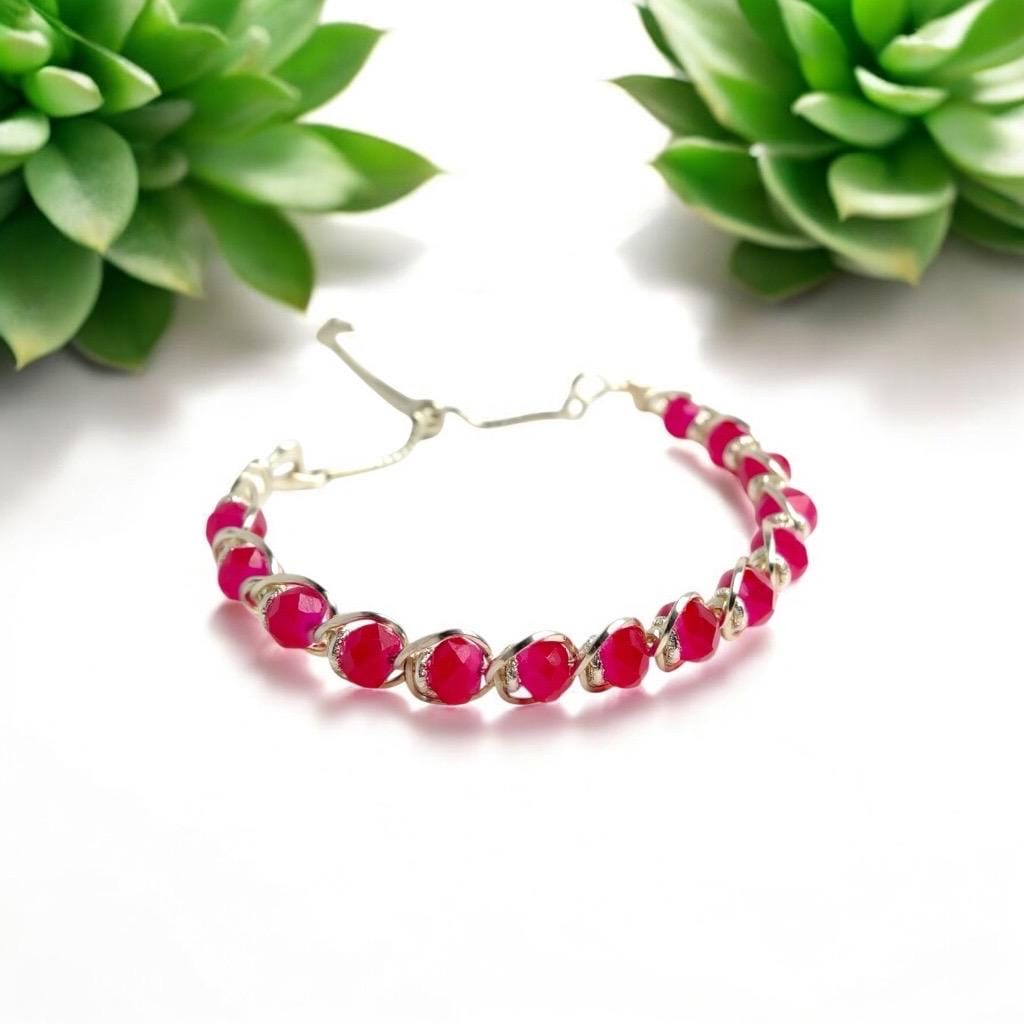 Deep Pink Crystal Wire Wrapped Bracelet