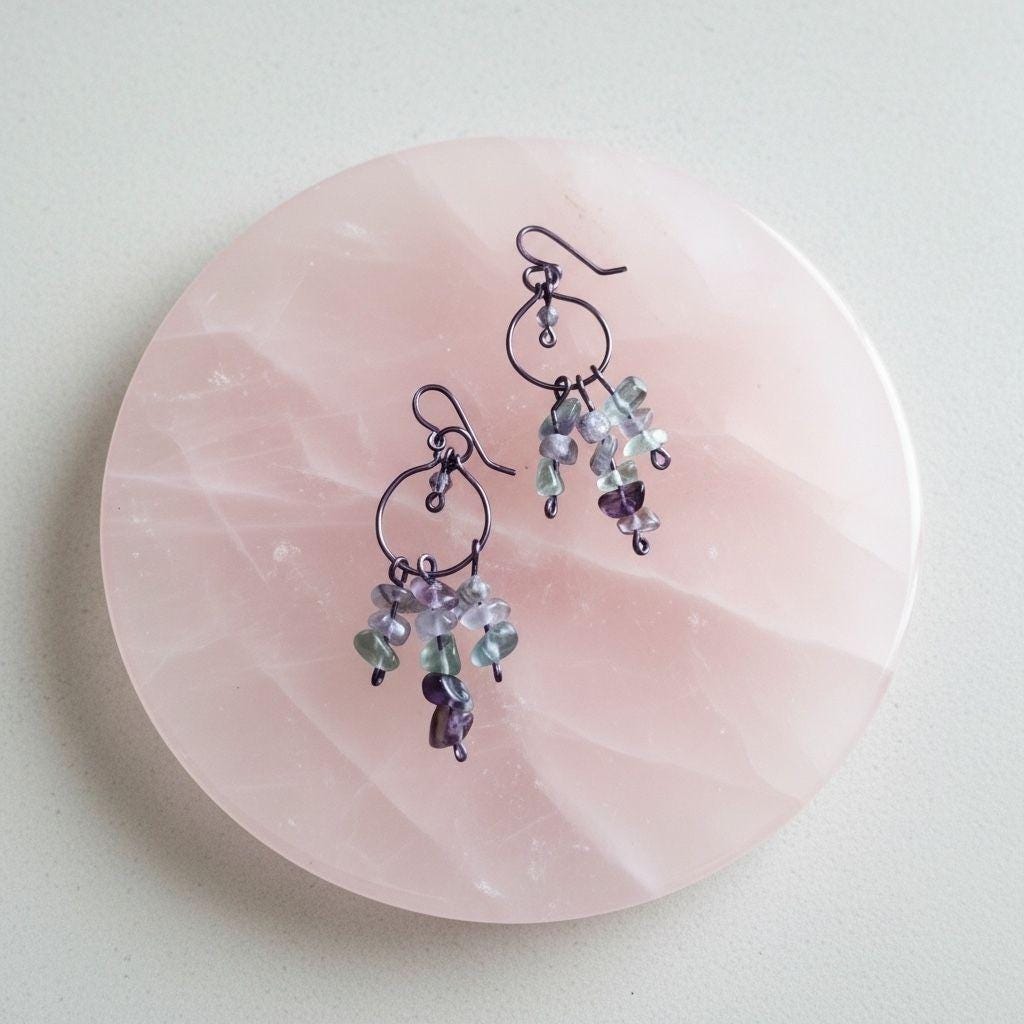 Natural flourite earrings .