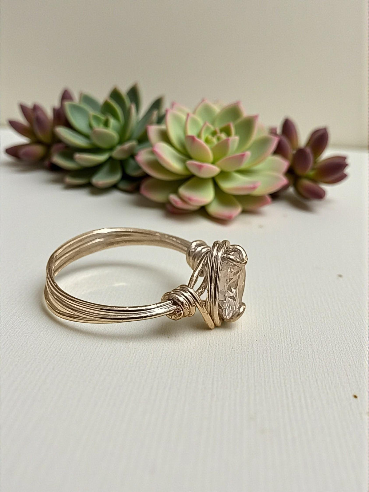 Silver Wire Wrapped Ring with Clear Cubic Zirconia