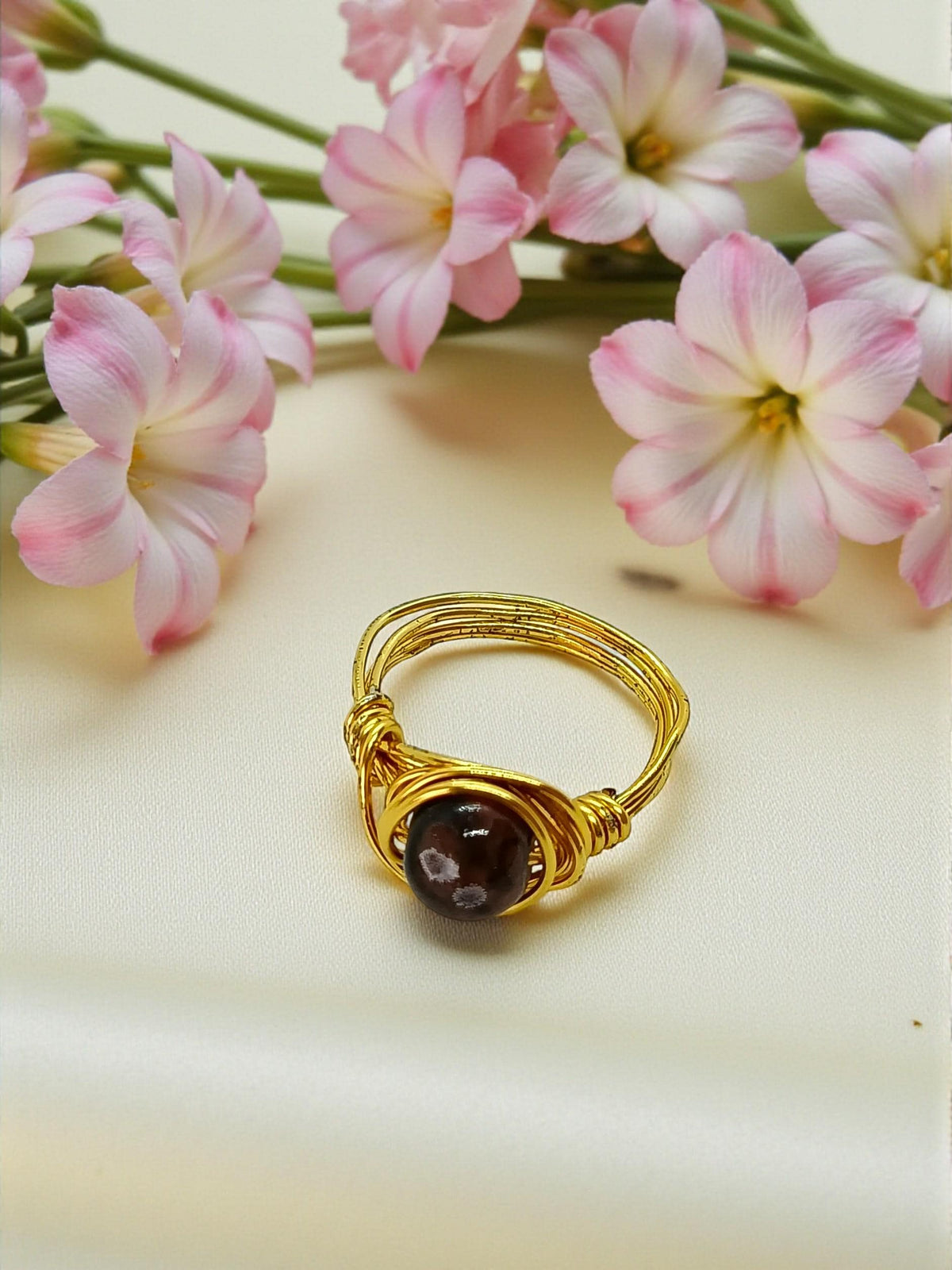 Simple Gold Wire Wrapped Beaded Ring