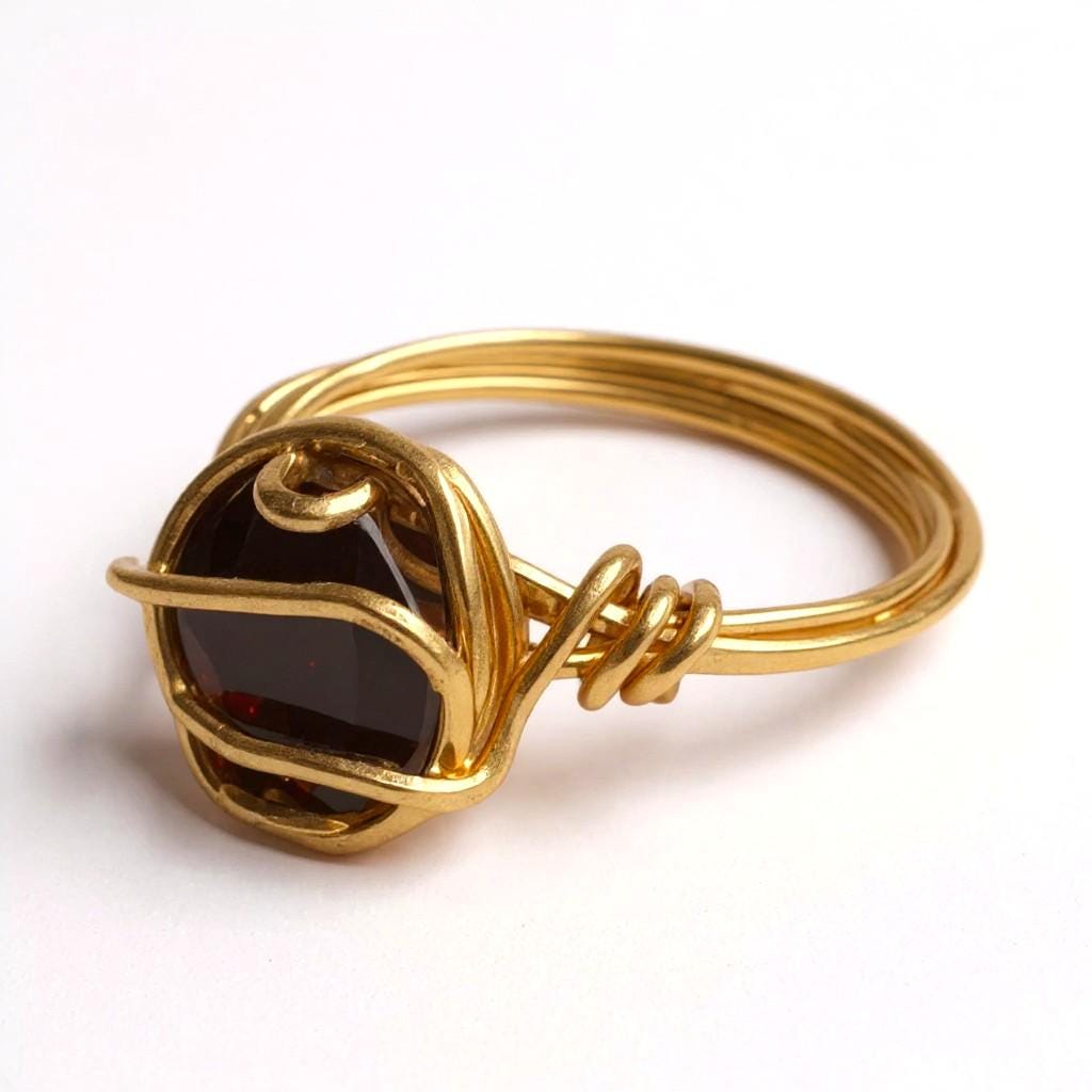 Gold Wirewrapped Red Cubic Zirconia Ring