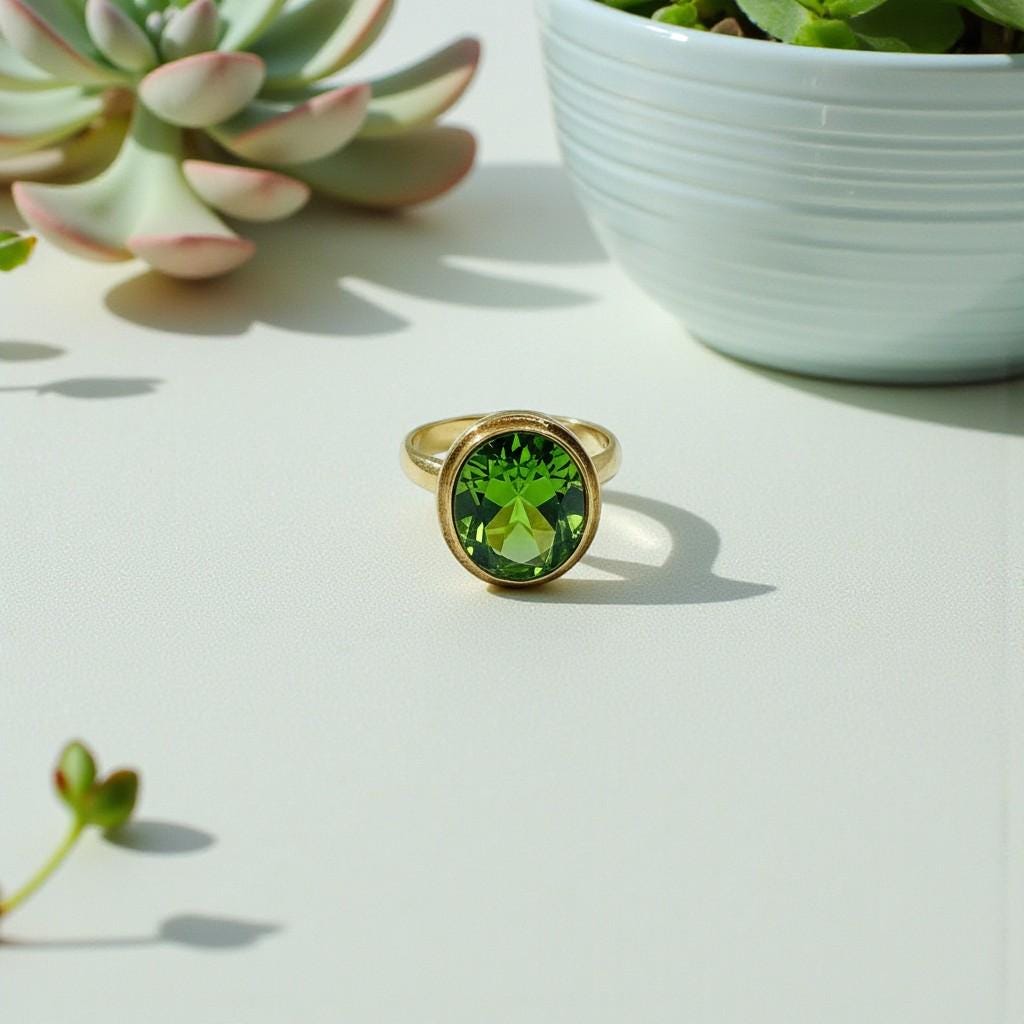 Gold Tone Green Rivoli Ring