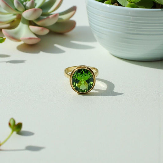 Gold Tone Green Rivoli Ring