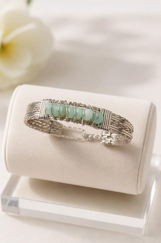 Amazonite silver wire wrapped bangle