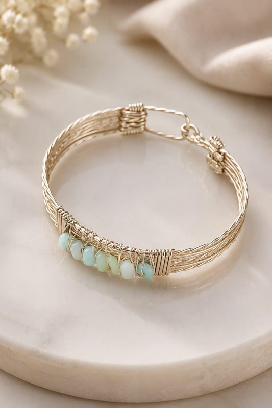 Amazonite silver wire wrapped bangle