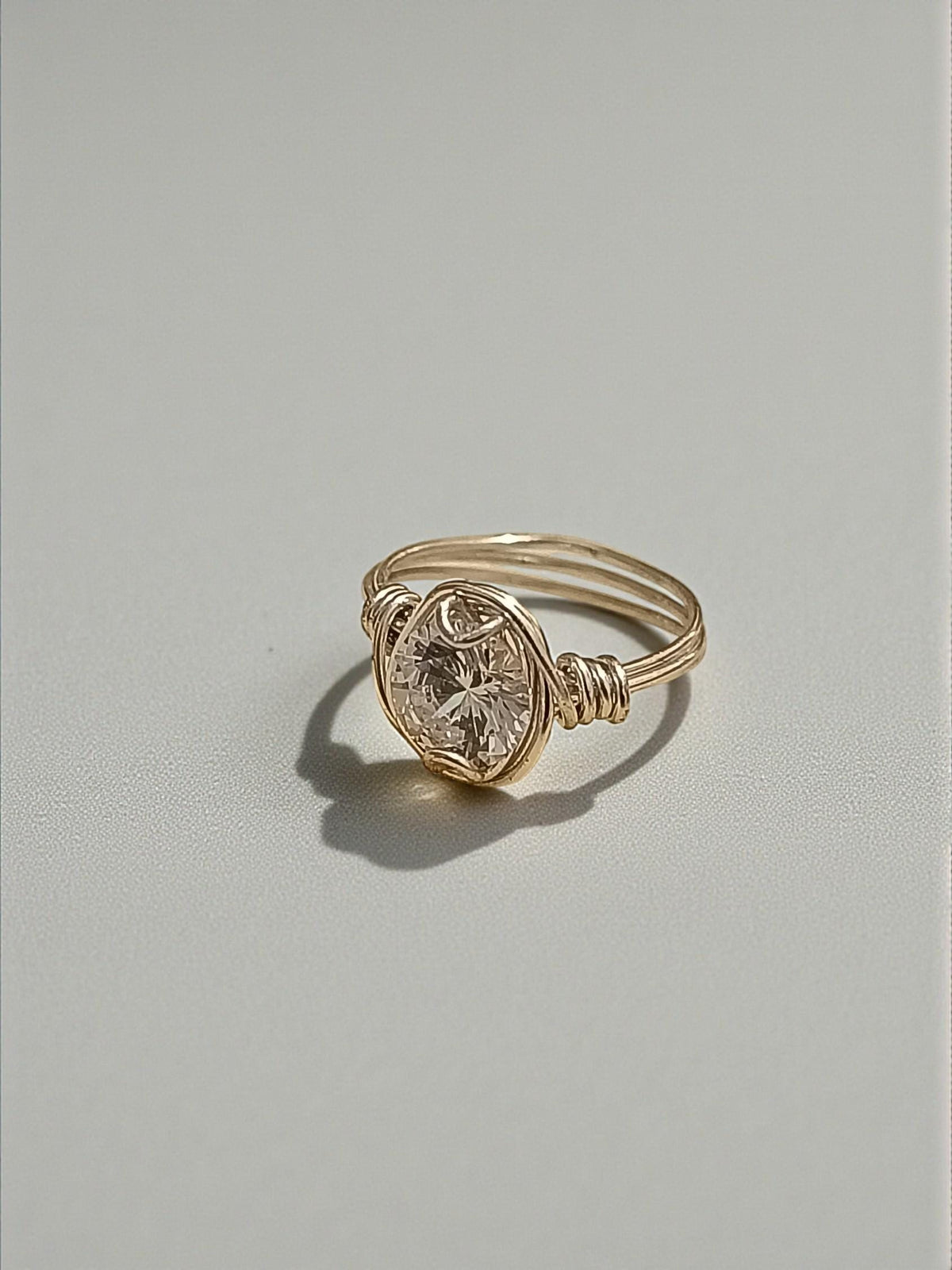 Silver Wire Wrapped Ring with Clear Cubic Zirconia