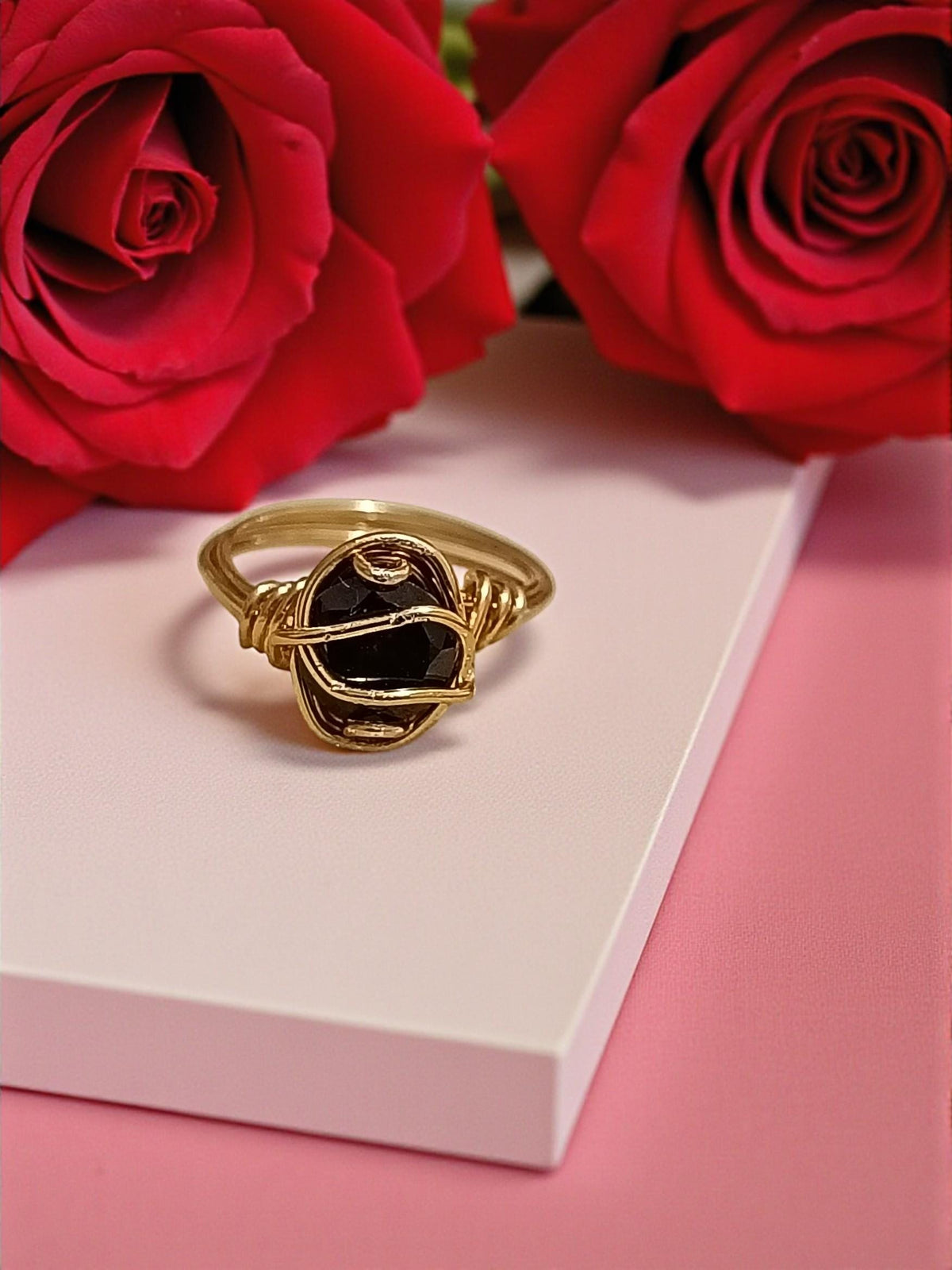 Gold Wirewrapped Red Cubic Zirconia Ring