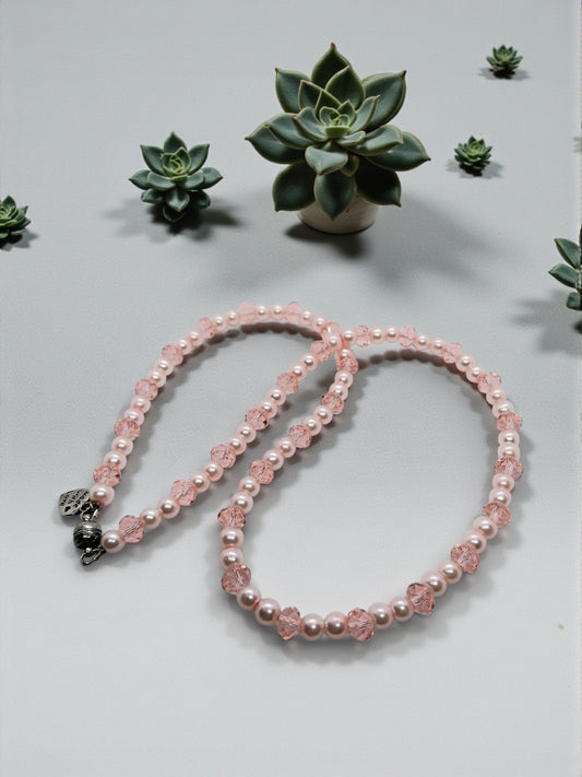 Elegant Pink Faux Pearl and Crystal Necklace