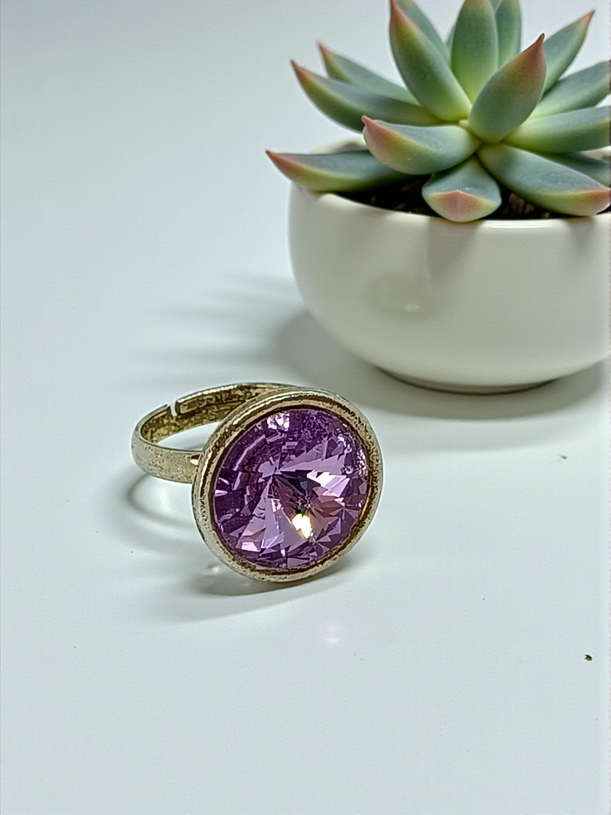 Silver tone Rivoli crystal ring.