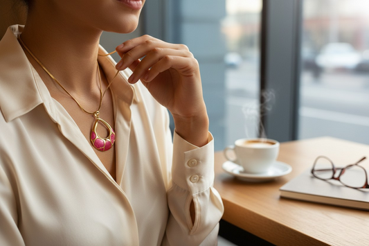 Pink Enamel Gold Pendant Necklace