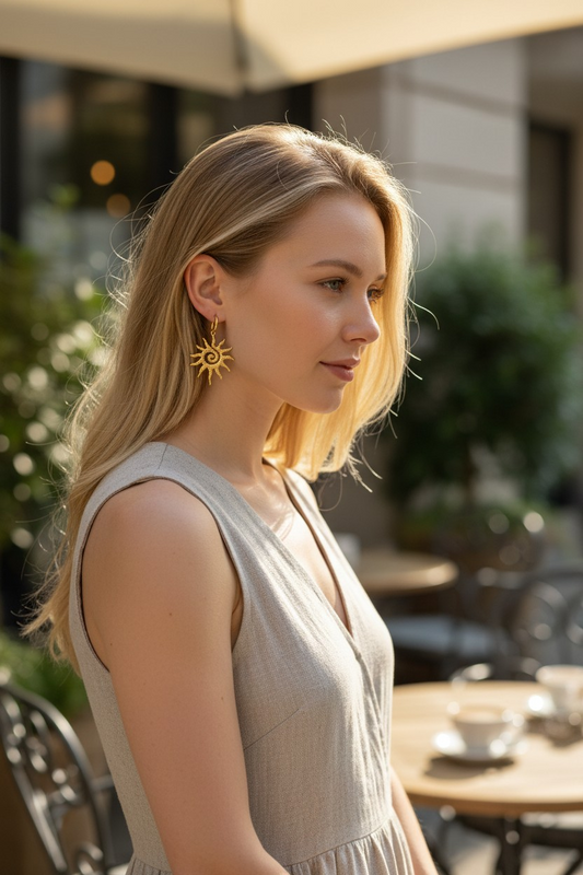 Gold Sun Spiral Hoop Earrings