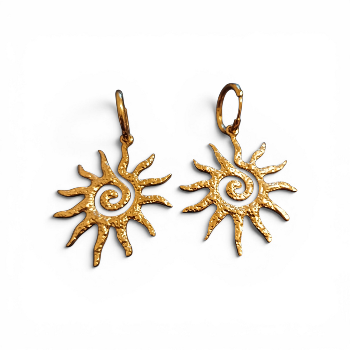 Gold Sun Spiral Hoop Earrings