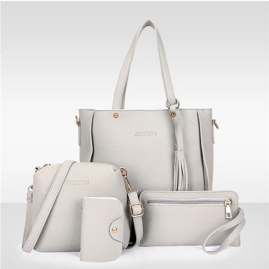PU Leather 4 Piece Bag Set with Zipper Closure