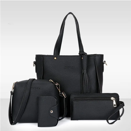 PU Leather 4 Piece Bag Set with Zipper Closure