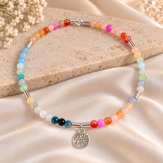 Rainbow Beaded Tree of Life Necklace