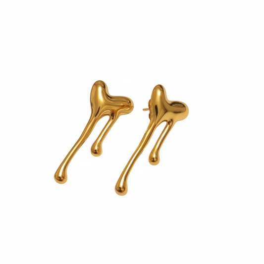 Gold Drip Melting Heart Stud Earrings