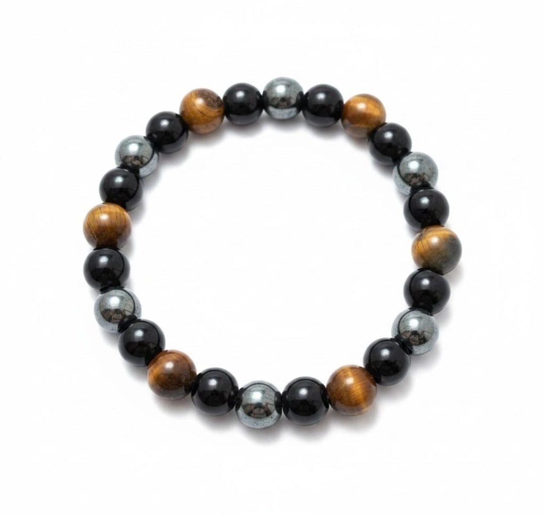 Triple Protection Bracelet – Tiger's Eye, Black Onyx & Hematite