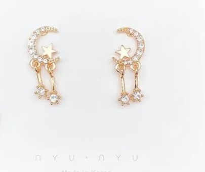 Celestial Moon & Star Crystal Drop Earrings