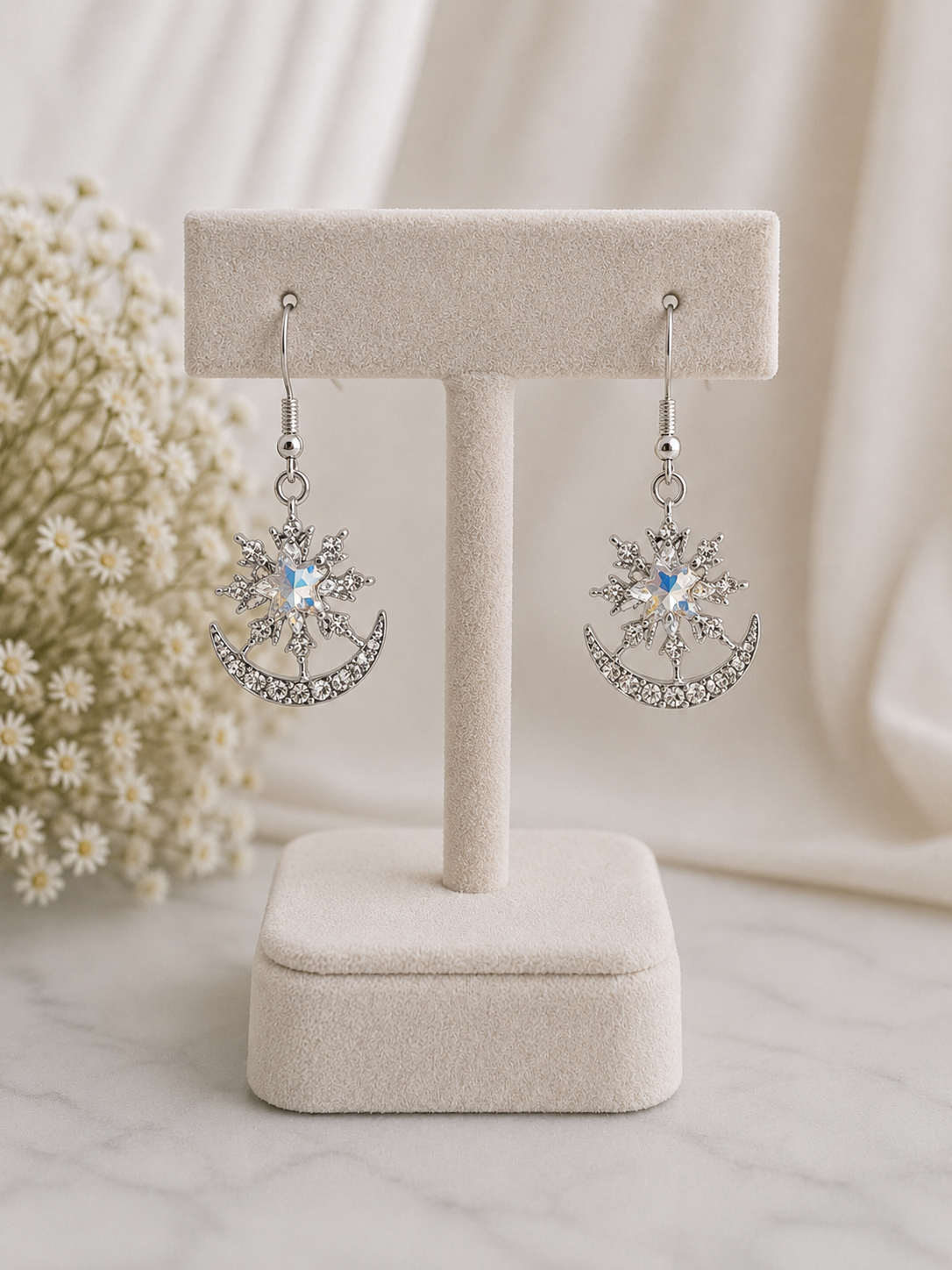 Celestial Star & Moon Crystal Drop Earrings