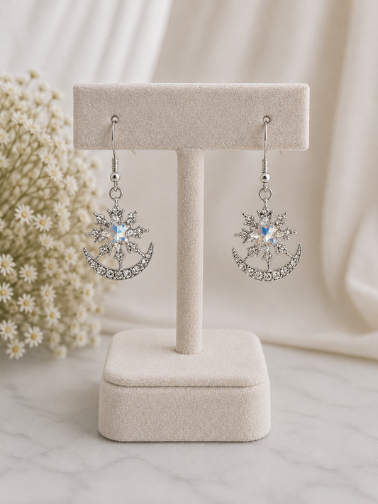 Celestial Star & Moon Crystal Drop Earrings